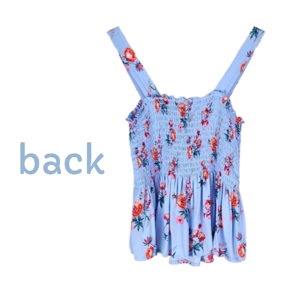 Mossimo Light Blue Floral Peplum Tank Top Ruched Bust Y2K Cottagecore Boho, XS - Picture 2 of 4